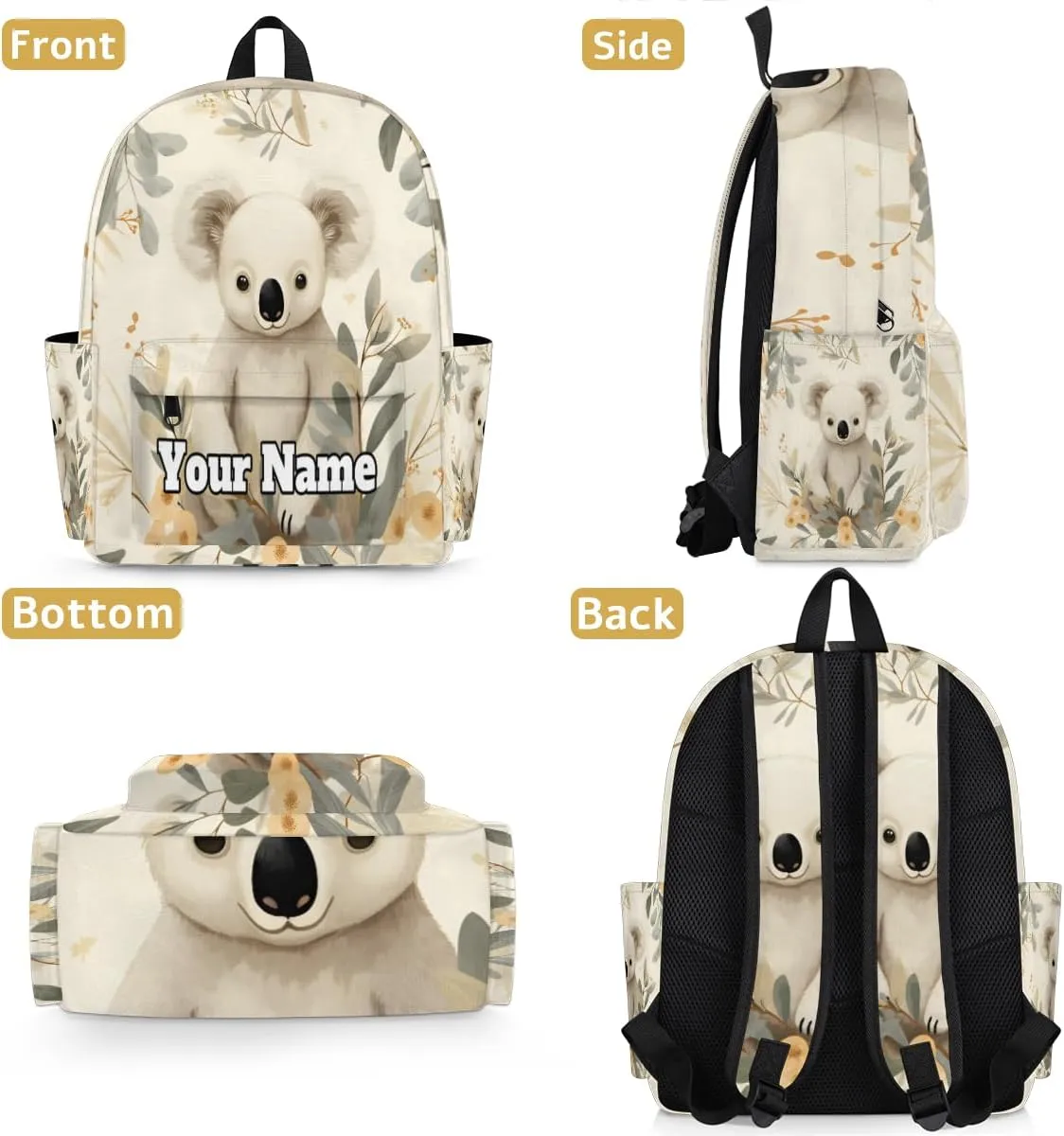 Personalized Koala Flower Preschool Toddler Backpack for Boys Girls Custom Kids Name Small Bookbags Kindergarten Elementary Backpack, Cute Koalas