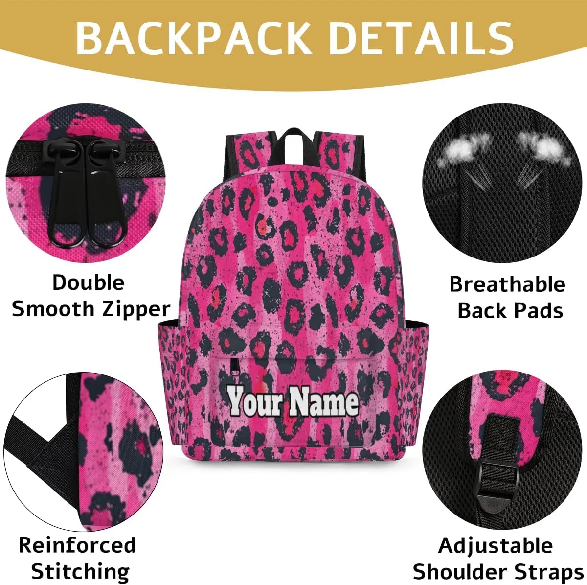 Personalized Leopard Print Preschool Toddler Backpack for Boys Girls Custom Kids Name Small Bookbags Kindergarten Elementary Backpack, Leopard Print Animal Skin