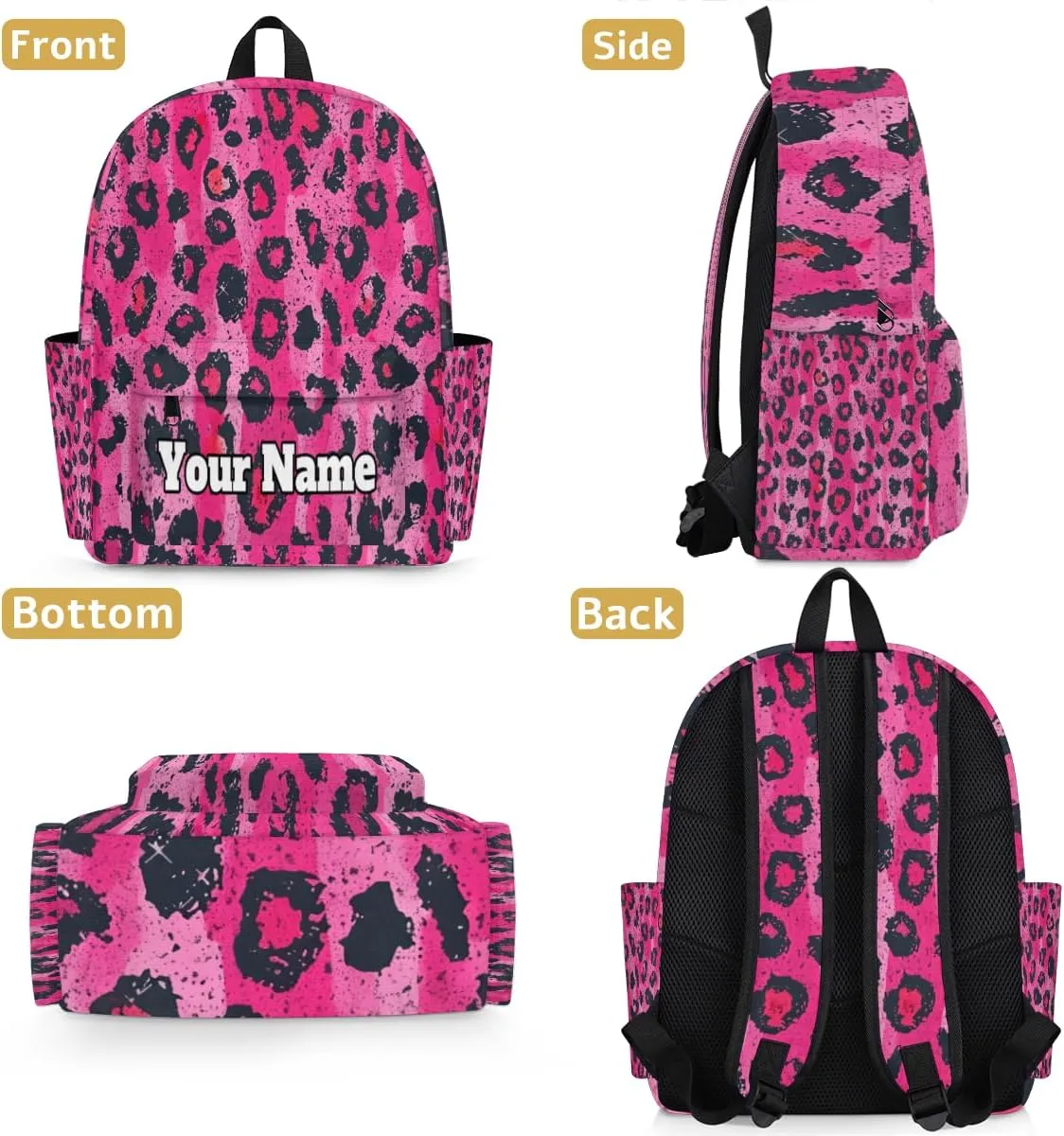 Personalized Leopard Print Preschool Toddler Backpack for Boys Girls Custom Kids Name Small Bookbags Kindergarten Elementary Backpack, Leopard Print Animal Skin