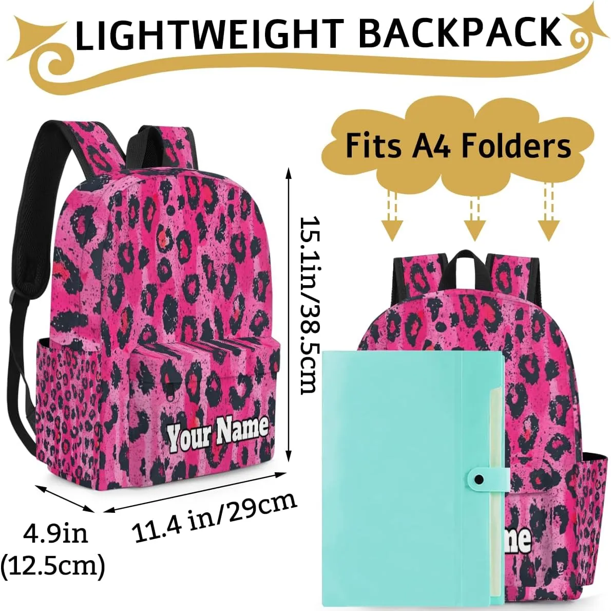 Personalized Leopard Print Preschool Toddler Backpack for Boys Girls Custom Kids Name Small Bookbags Kindergarten Elementary Backpack, Leopard Print Animal Skin