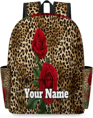Personalized Leopard Print Preschool Toddler Backpack for Boys Girls Custom Kids Name Small Bookbags Kindergarten Elementary Backpack, Rose Flower