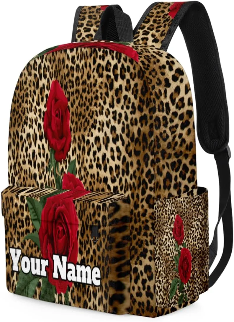 Personalized Leopard Print Preschool Toddler Backpack for Boys Girls Custom Kids Name Small Bookbags Kindergarten Elementary Backpack, Rose Flower