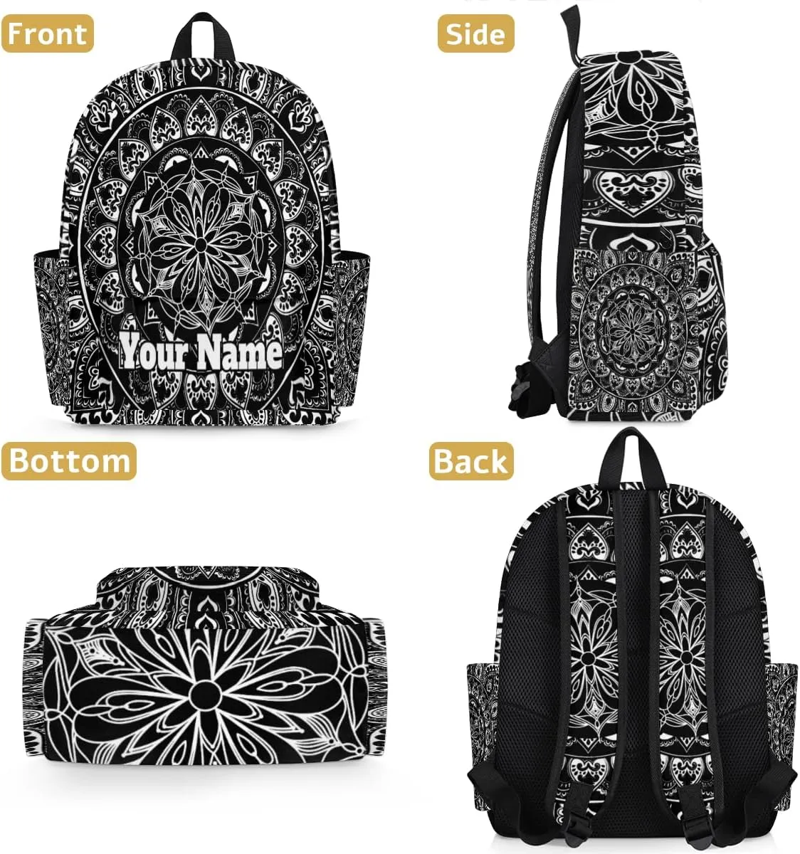 Personalized Mandala Flower Preschool Toddler Backpack for Boys Girls Custom Kids Name Small Bookbags Kindergarten Elementary Backpack, Boho Theme