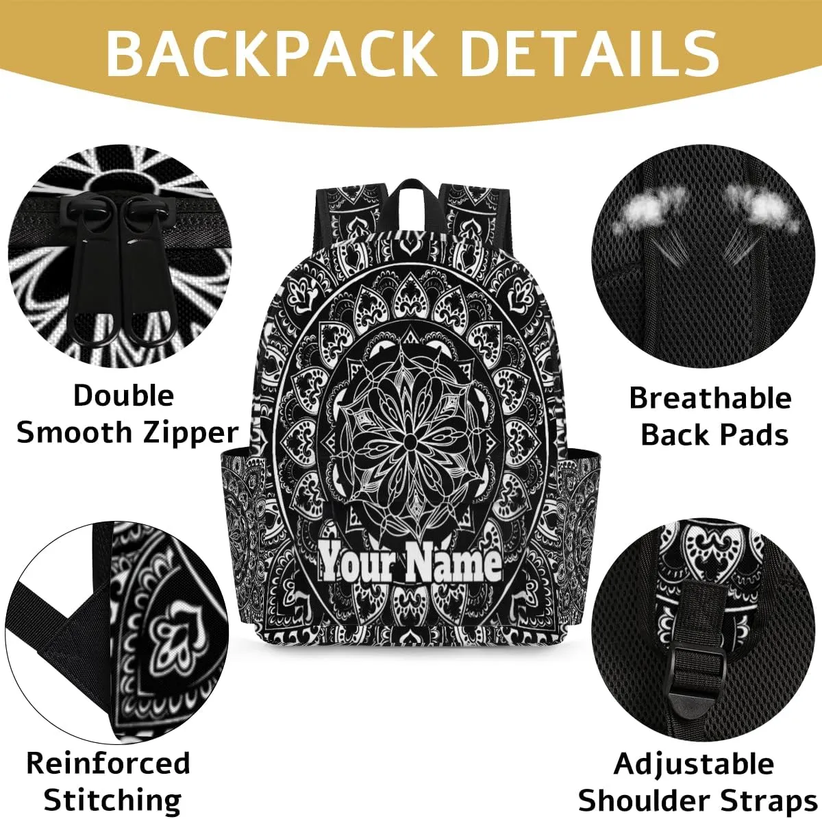 Personalized Mandala Flower Preschool Toddler Backpack for Boys Girls Custom Kids Name Small Bookbags Kindergarten Elementary Backpack, Boho Theme
