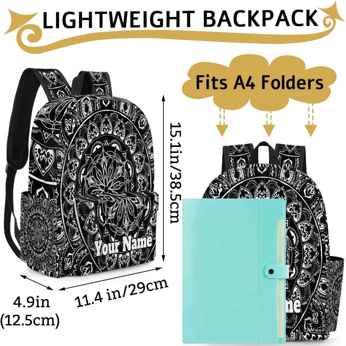 Personalized Mandala Flower Preschool Toddler Backpack for Boys Girls Custom Kids Name Small Bookbags Kindergarten Elementary Backpack, Boho Theme