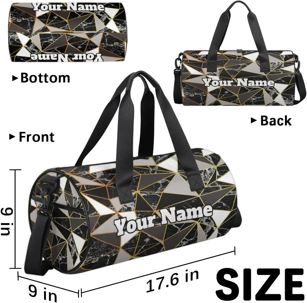 Personalized Mirror Marble Sport Gym Bag, Custom Name Duffel Bags for Men, Waterproof Custom Sport Duffel Bag, Gymnastics Dance, Texture
