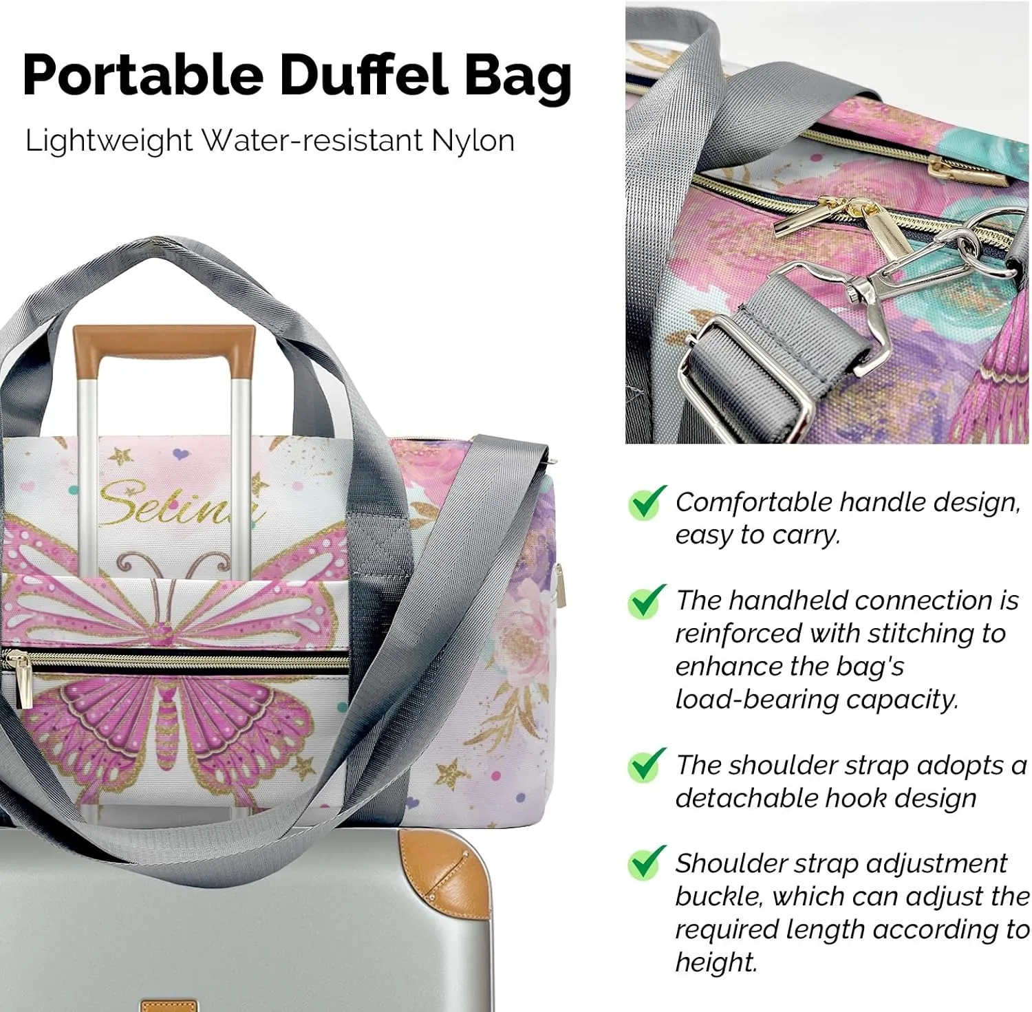 Personalized Name Duffel Bag Magical Butterfly Fairy Clouds From Gym to Getaway: Multi-Purpose Travel Bags