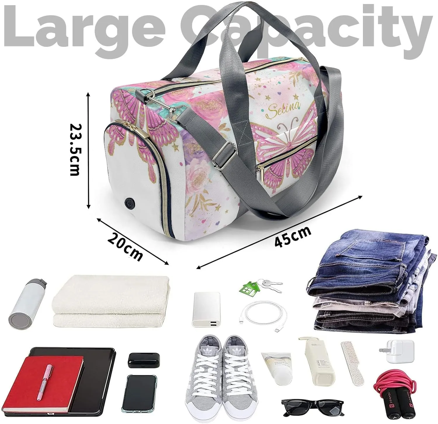 Personalized Name Duffel Bag Magical Butterfly Fairy Clouds From Gym to Getaway: Multi-Purpose Travel Bags
