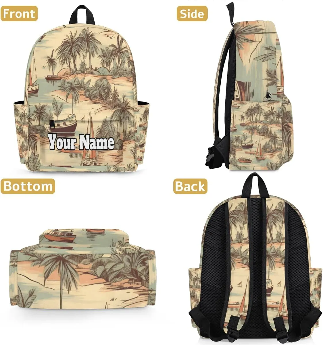 Personalized Palm Trees Preschool Toddler Backpack for Boys Girls Custom Kids Name Small Bookbags Kindergarten Elementary Backpack, Sea Beach