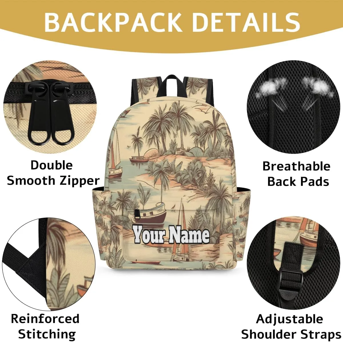 Personalized Palm Trees Preschool Toddler Backpack for Boys Girls Custom Kids Name Small Bookbags Kindergarten Elementary Backpack, Sea Beach