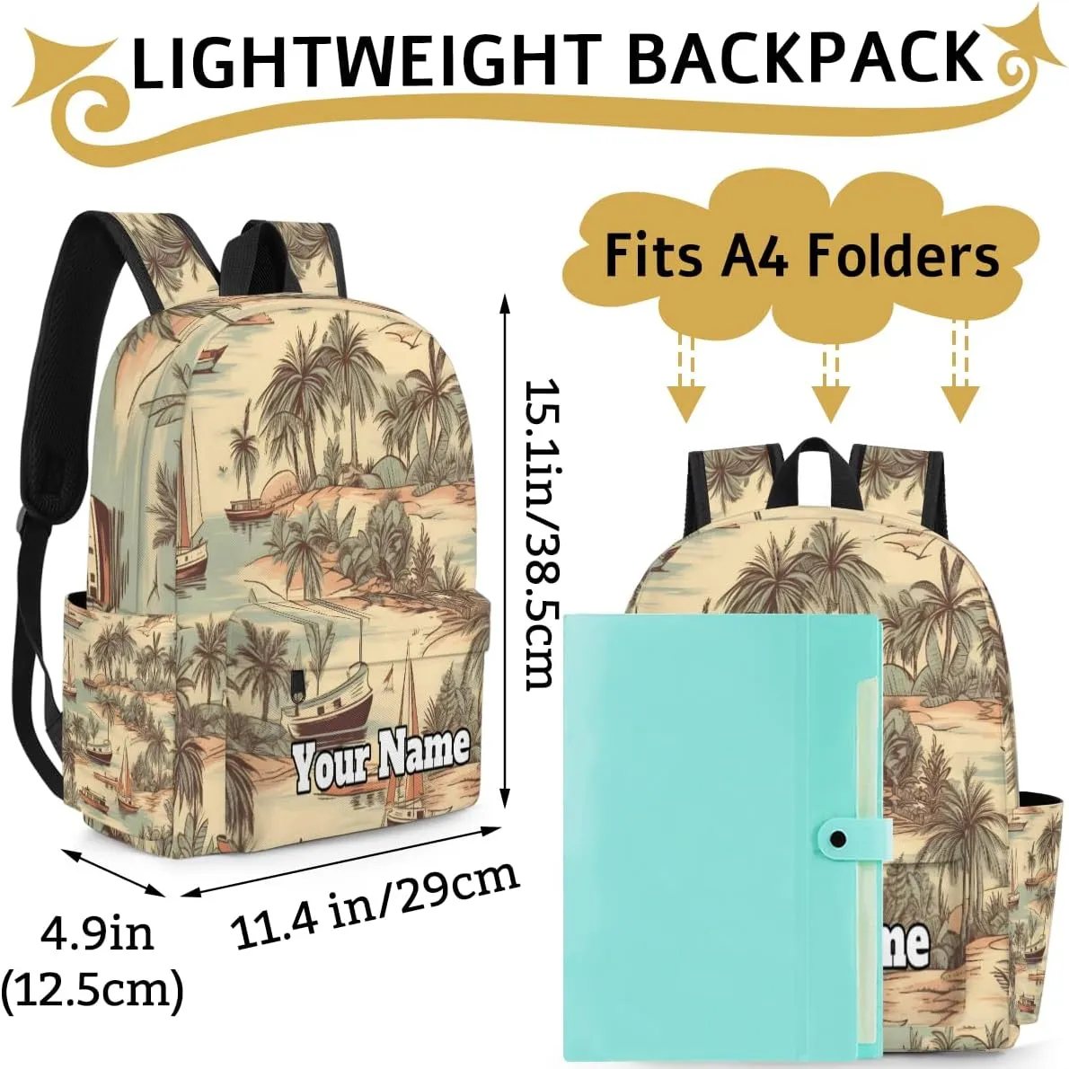 Personalized Palm Trees Preschool Toddler Backpack for Boys Girls Custom Kids Name Small Bookbags Kindergarten Elementary Backpack, Sea Beach