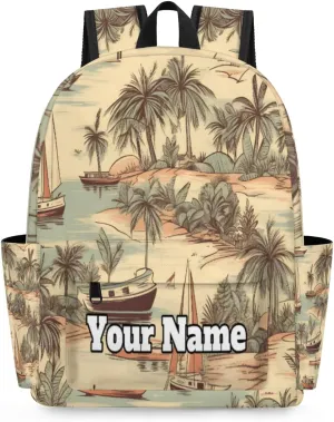 Personalized Palm Trees Preschool Toddler Backpack for Boys Girls Custom Kids Name Small Bookbags Kindergarten Elementary Backpack, Sea Beach