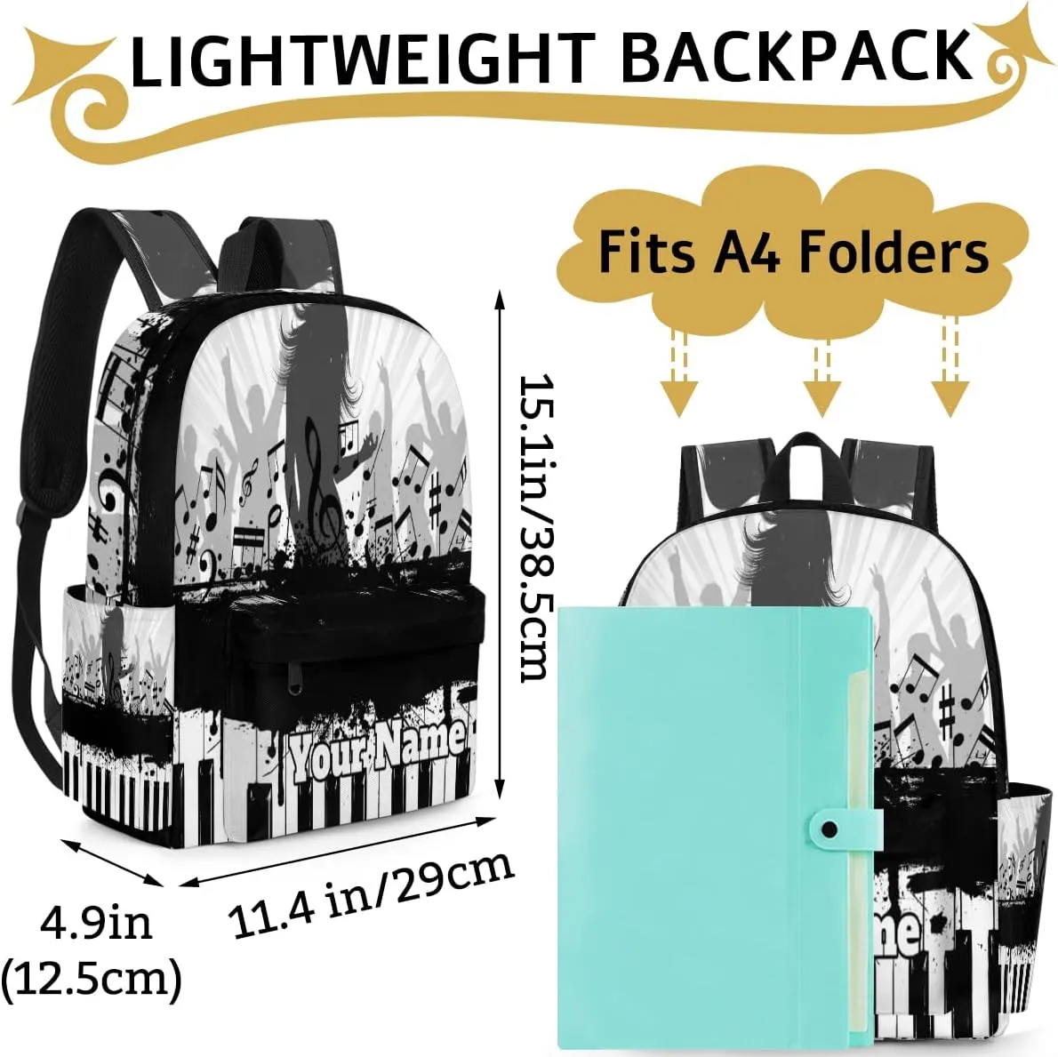 Personalized Piano Keyboard Preschool Toddler Backpack for Boys Girls Custom Kids Name Small Bookbags Kindergarten Elementary Backpack, Music