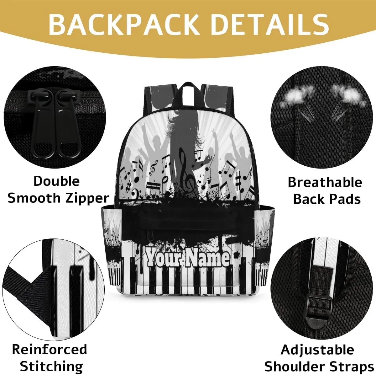 Personalized Piano Keyboard Preschool Toddler Backpack for Boys Girls Custom Kids Name Small Bookbags Kindergarten Elementary Backpack, Music
