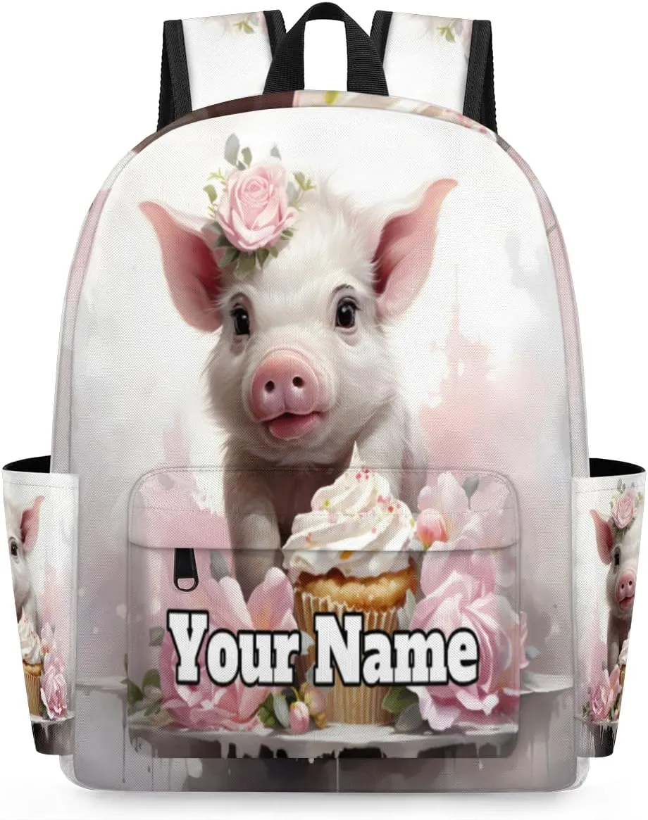 Personalized Pig Preschool Toddler Backpack for Boys Girls Custom Kids Name Small Bookbags Kindergarten Elementary Backpack, Cute Animal Pig