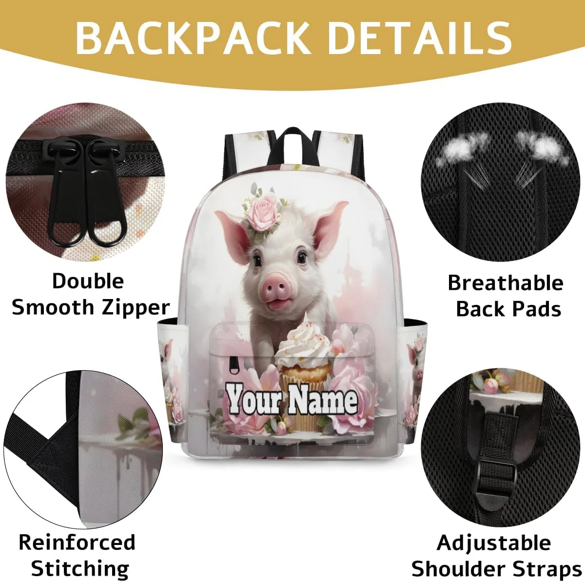 Personalized Pig Preschool Toddler Backpack for Boys Girls Custom Kids Name Small Bookbags Kindergarten Elementary Backpack, Cute Animal Pig