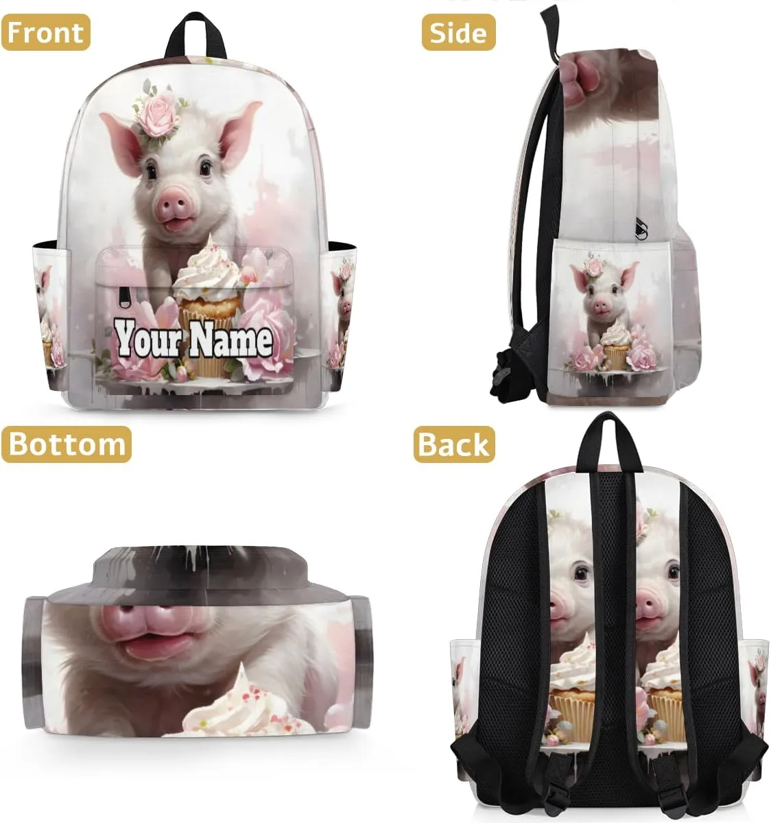 Personalized Pig Preschool Toddler Backpack for Boys Girls Custom Kids Name Small Bookbags Kindergarten Elementary Backpack, Cute Animal Pig