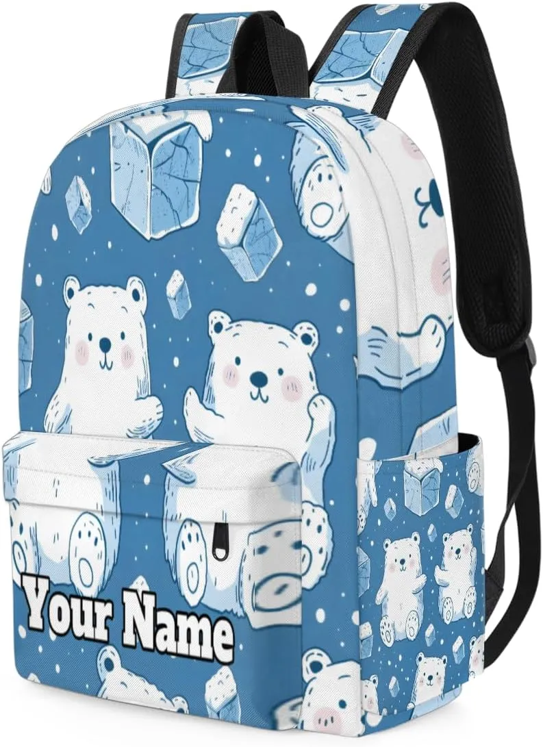 Personalized Polar Bear Preschool Toddler Backpack for Boys Girls Custom Kids Name Small Bookbags Kindergarten Elementary Backpack, Animal Polar Bear