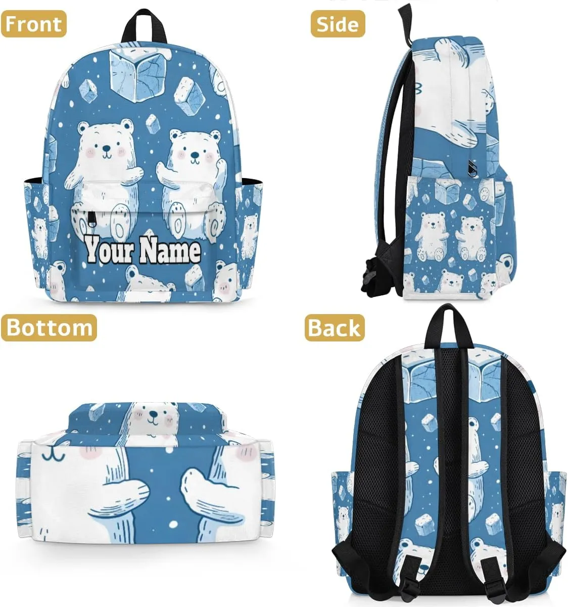 Personalized Polar Bear Preschool Toddler Backpack for Boys Girls Custom Kids Name Small Bookbags Kindergarten Elementary Backpack, Animal Polar Bear