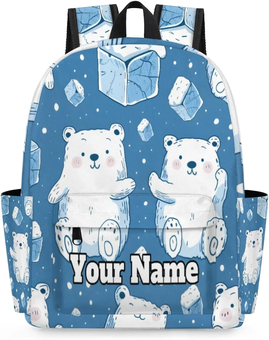 Personalized Polar Bear Preschool Toddler Backpack for Boys Girls Custom Kids Name Small Bookbags Kindergarten Elementary Backpack, Animal Polar Bear
