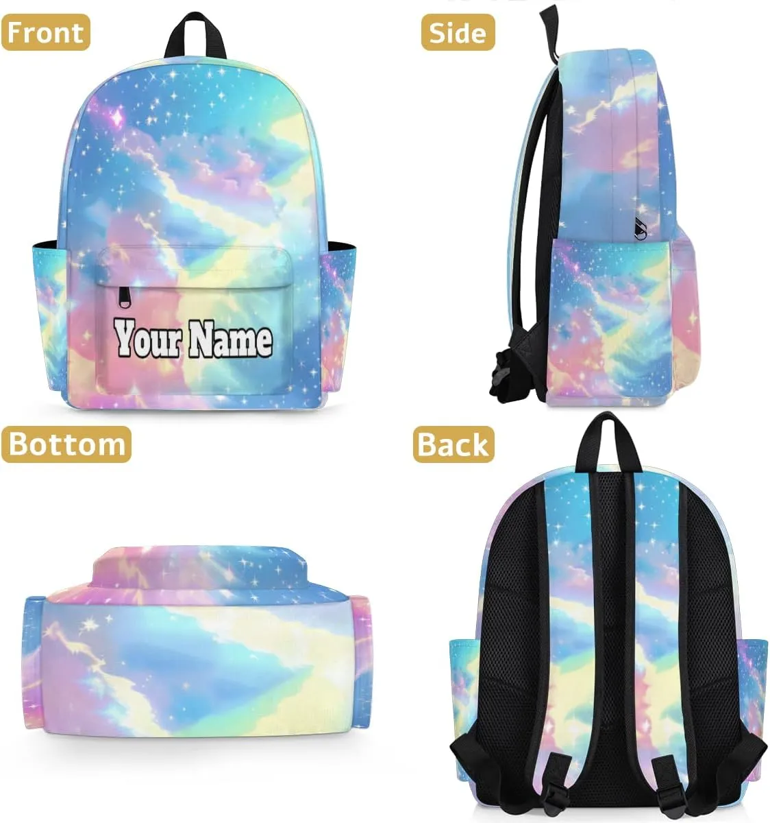 Personalized Rainbow Preschool Toddler Backpack for Boys Girls Custom Kids Name Small Bookbags Kindergarten Elementary Backpack, Colorful Rainbow