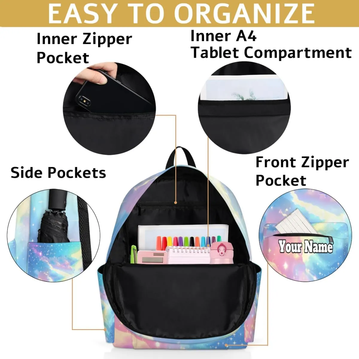 Personalized Rainbow Preschool Toddler Backpack for Boys Girls Custom Kids Name Small Bookbags Kindergarten Elementary Backpack, Colorful Rainbow