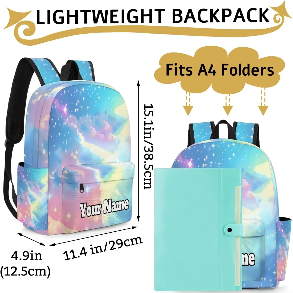 Personalized Rainbow Preschool Toddler Backpack for Boys Girls Custom Kids Name Small Bookbags Kindergarten Elementary Backpack, Colorful Rainbow