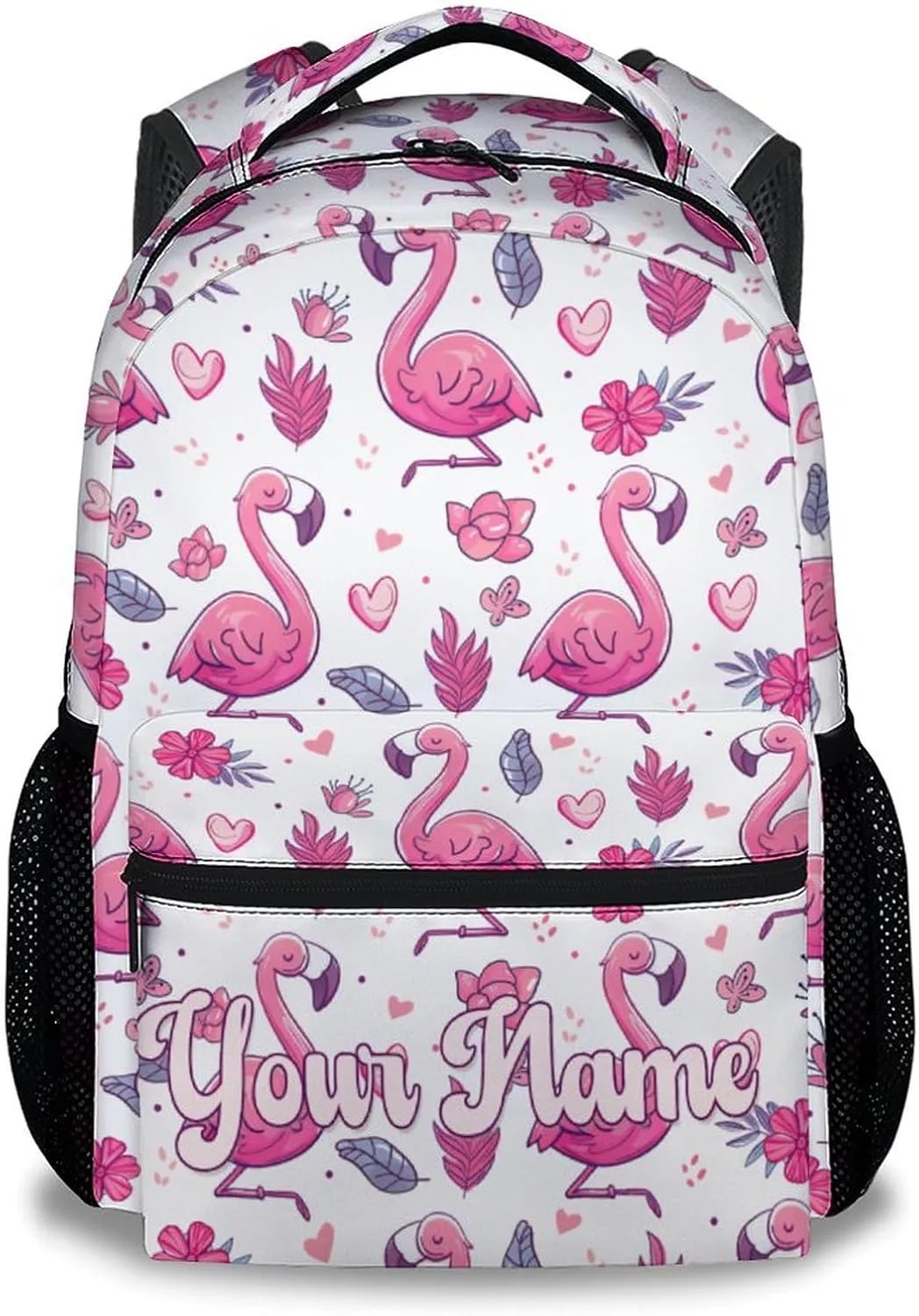 Personalized School Bag for Boys - Pink Durable Aesthetic Kid Backpack - 17 Inch Large Capacity Flamingo Bookbag for School, Travel and Camp
