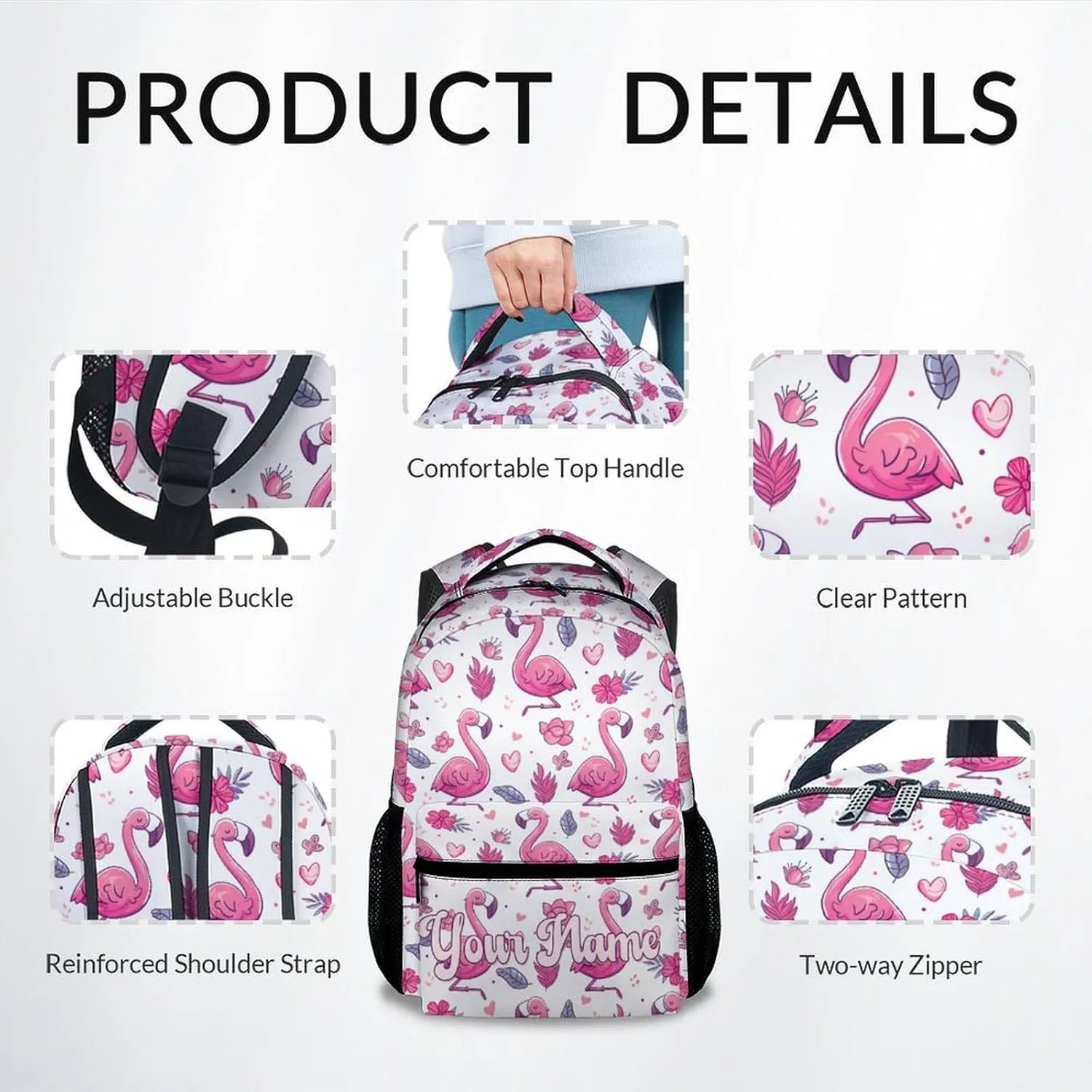 Personalized School Bag for Boys - Pink Durable Aesthetic Kid Backpack - 17 Inch Large Capacity Flamingo Bookbag for School, Travel and Camp