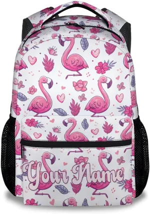 Personalized School Bag for Boys - Pink Durable Aesthetic Kid Backpack - 17 Inch Large Capacity Flamingo Bookbag for School, Travel and Camp