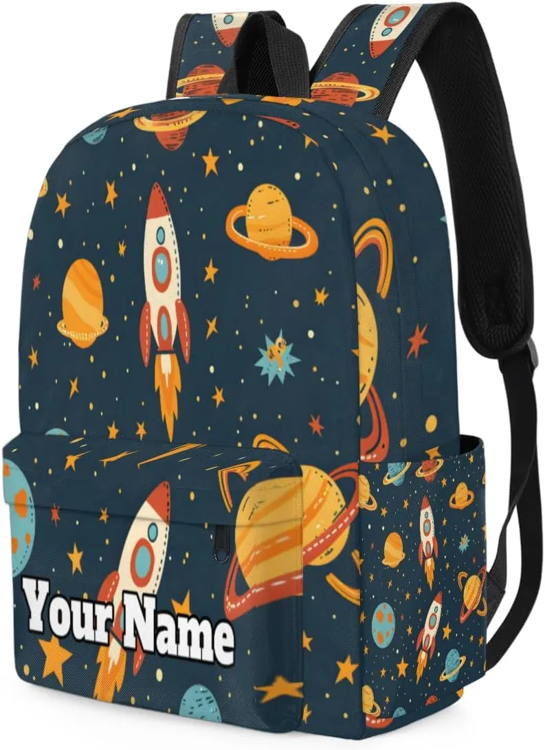 Personalized Space Planet Rockets Preschool Toddler Backpack for Boys Girls Custom Kids Name Small Bookbags Kindergarten Elementary Backpack, Solar System Space