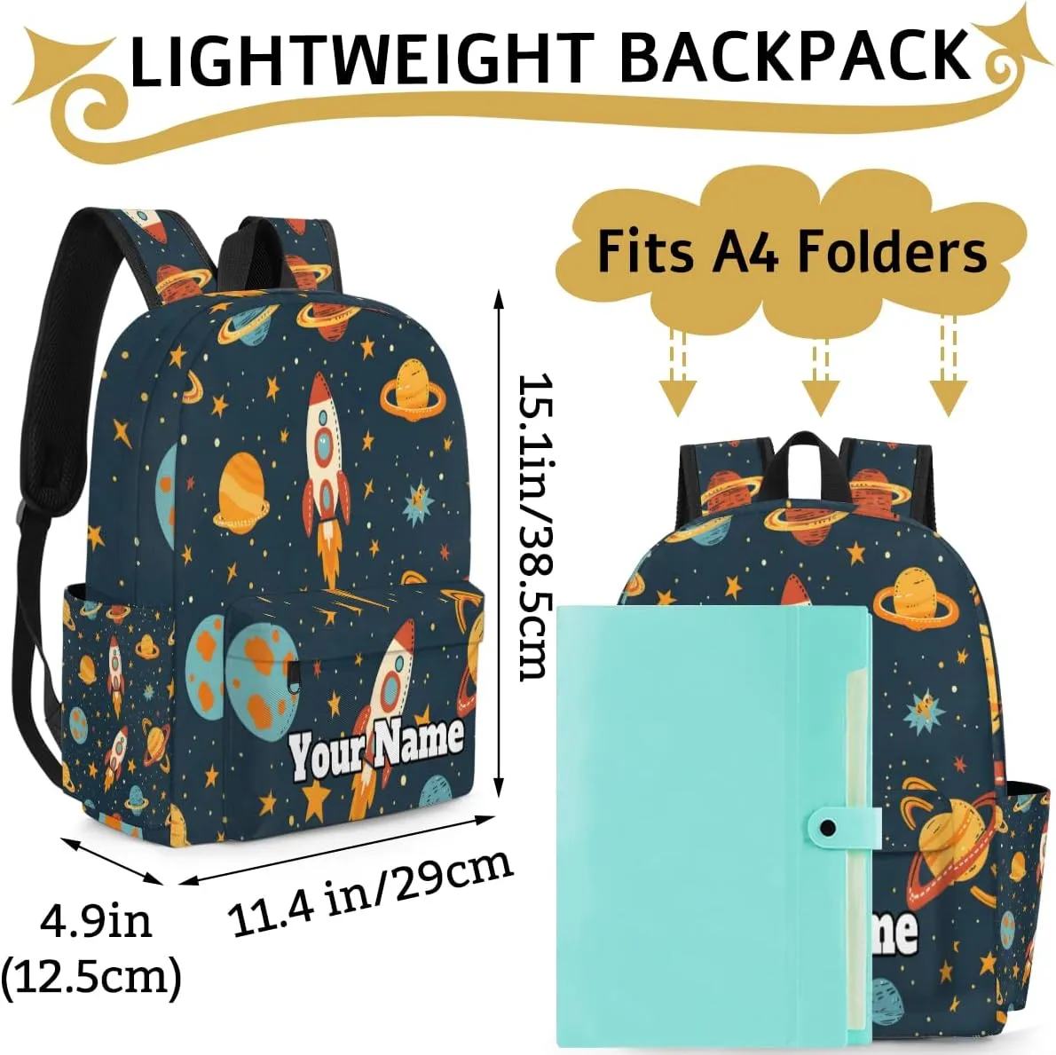 Personalized Space Planet Rockets Preschool Toddler Backpack for Boys Girls Custom Kids Name Small Bookbags Kindergarten Elementary Backpack, Solar System Space