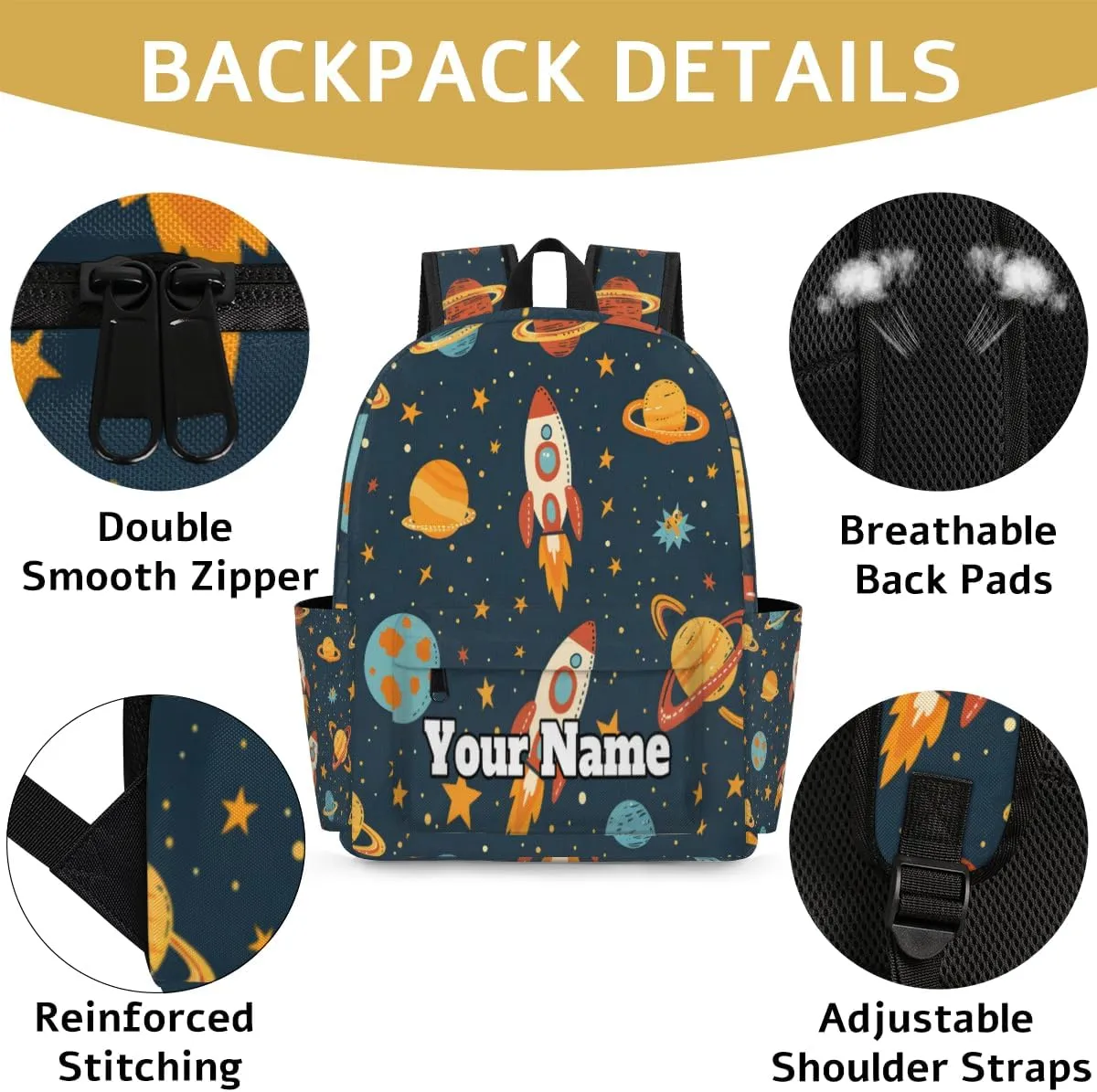 Personalized Space Planet Rockets Preschool Toddler Backpack for Boys Girls Custom Kids Name Small Bookbags Kindergarten Elementary Backpack, Solar System Space