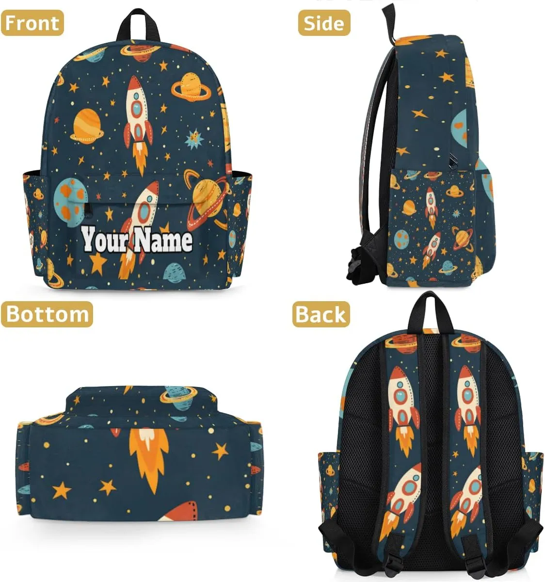 Personalized Space Planet Rockets Preschool Toddler Backpack for Boys Girls Custom Kids Name Small Bookbags Kindergarten Elementary Backpack, Solar System Space