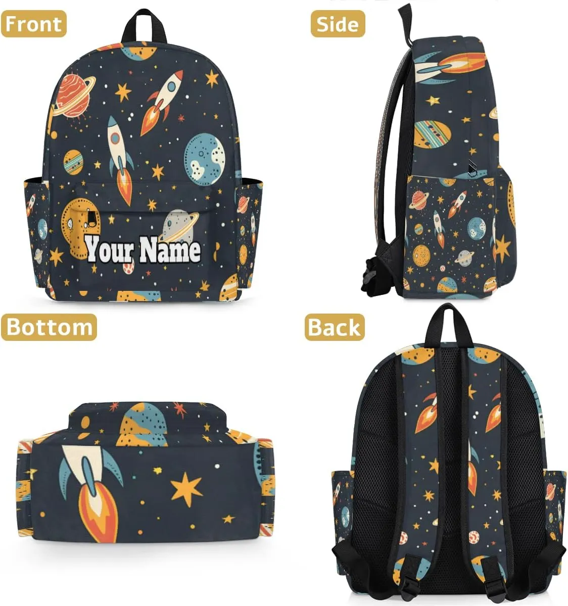 Personalized Space Rockets Planet Preschool Toddler Backpack for Boys Girls Custom Kids Name Small Bookbags Kindergarten Elementary Backpack, Outer Space