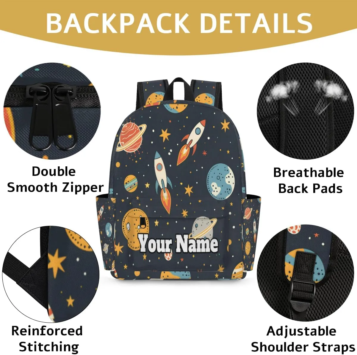 Personalized Space Rockets Planet Preschool Toddler Backpack for Boys Girls Custom Kids Name Small Bookbags Kindergarten Elementary Backpack, Outer Space