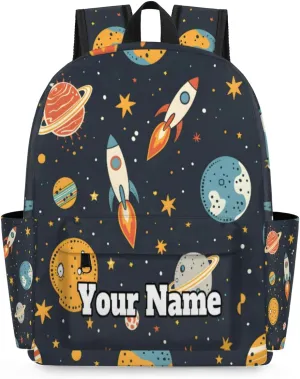 Personalized Space Rockets Planet Preschool Toddler Backpack for Boys Girls Custom Kids Name Small Bookbags Kindergarten Elementary Backpack, Outer Space