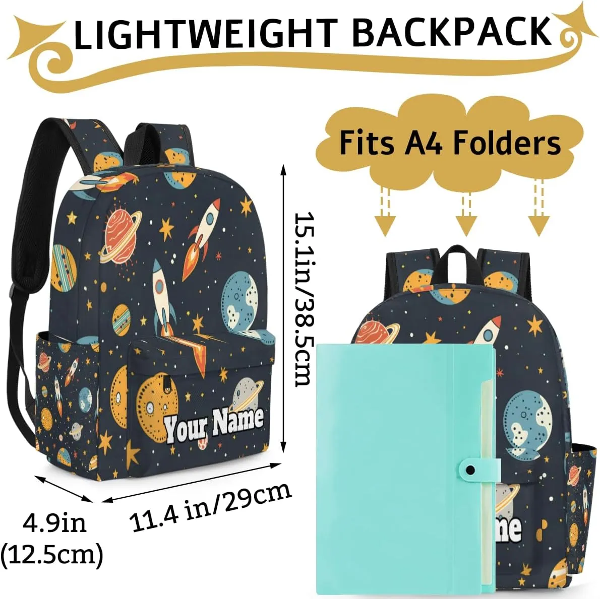 Personalized Space Rockets Planet Preschool Toddler Backpack for Boys Girls Custom Kids Name Small Bookbags Kindergarten Elementary Backpack, Outer Space