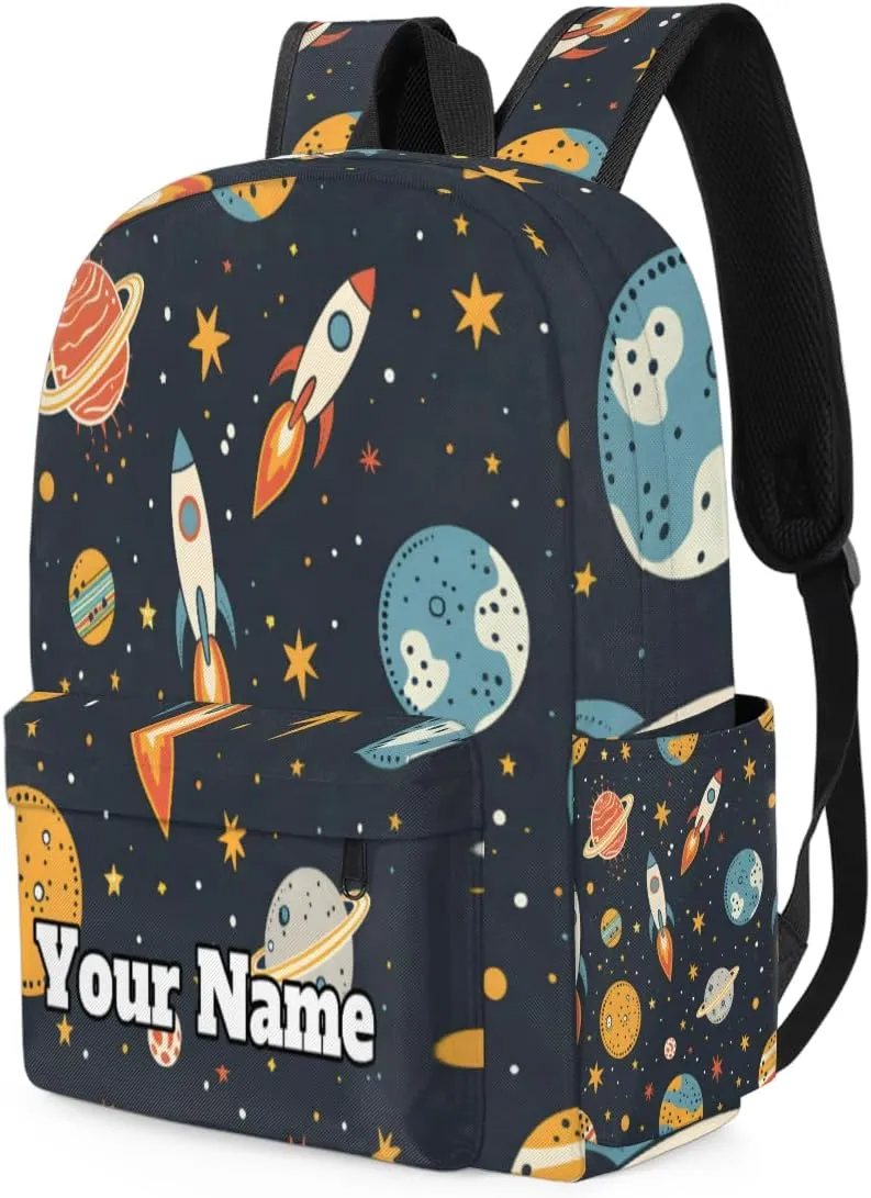 Personalized Space Rockets Planet Preschool Toddler Backpack for Boys Girls Custom Kids Name Small Bookbags Kindergarten Elementary Backpack, Outer Space