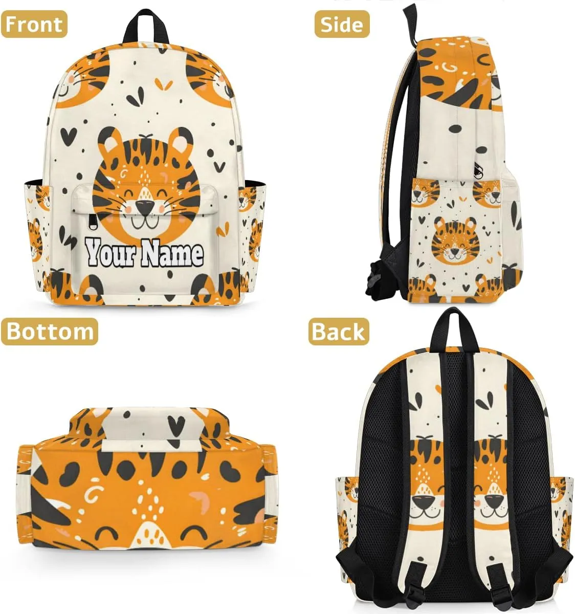 Personalized Tigers Animal Preschool Toddler Backpack for Boys Girls Custom Kids Name Small Bookbags Kindergarten Elementary Backpack, Tigers