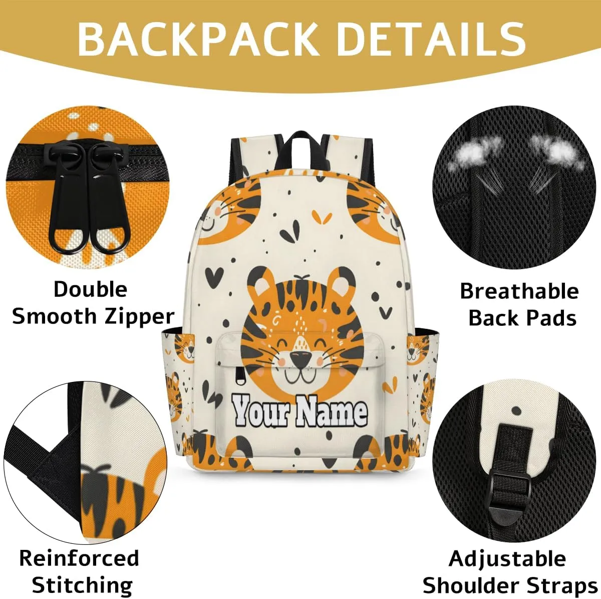 Personalized Tigers Animal Preschool Toddler Backpack for Boys Girls Custom Kids Name Small Bookbags Kindergarten Elementary Backpack, Tigers