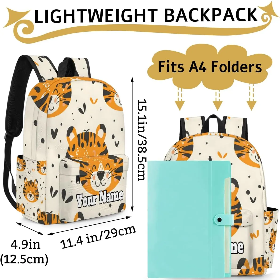 Personalized Tigers Animal Preschool Toddler Backpack for Boys Girls Custom Kids Name Small Bookbags Kindergarten Elementary Backpack, Tigers
