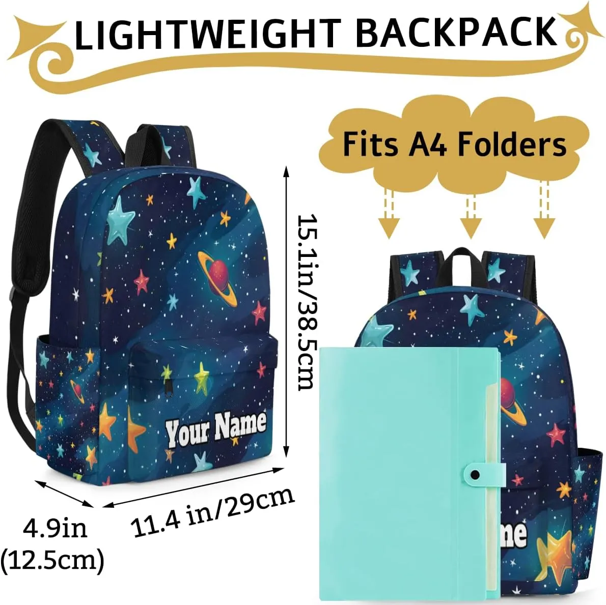 Personalized Universe Stars Preschool Toddler Backpack for Boys Girls Custom Kids Name Small Bookbags Kindergarten Elementary Backpack, Space Planet