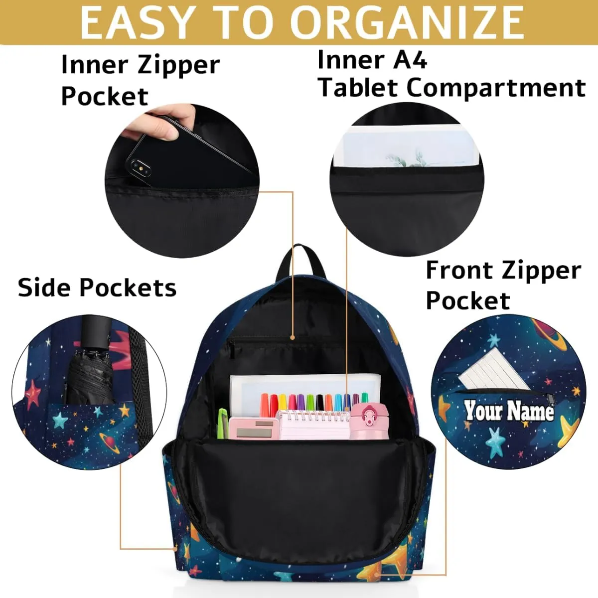 Personalized Universe Stars Preschool Toddler Backpack for Boys Girls Custom Kids Name Small Bookbags Kindergarten Elementary Backpack, Space Planet