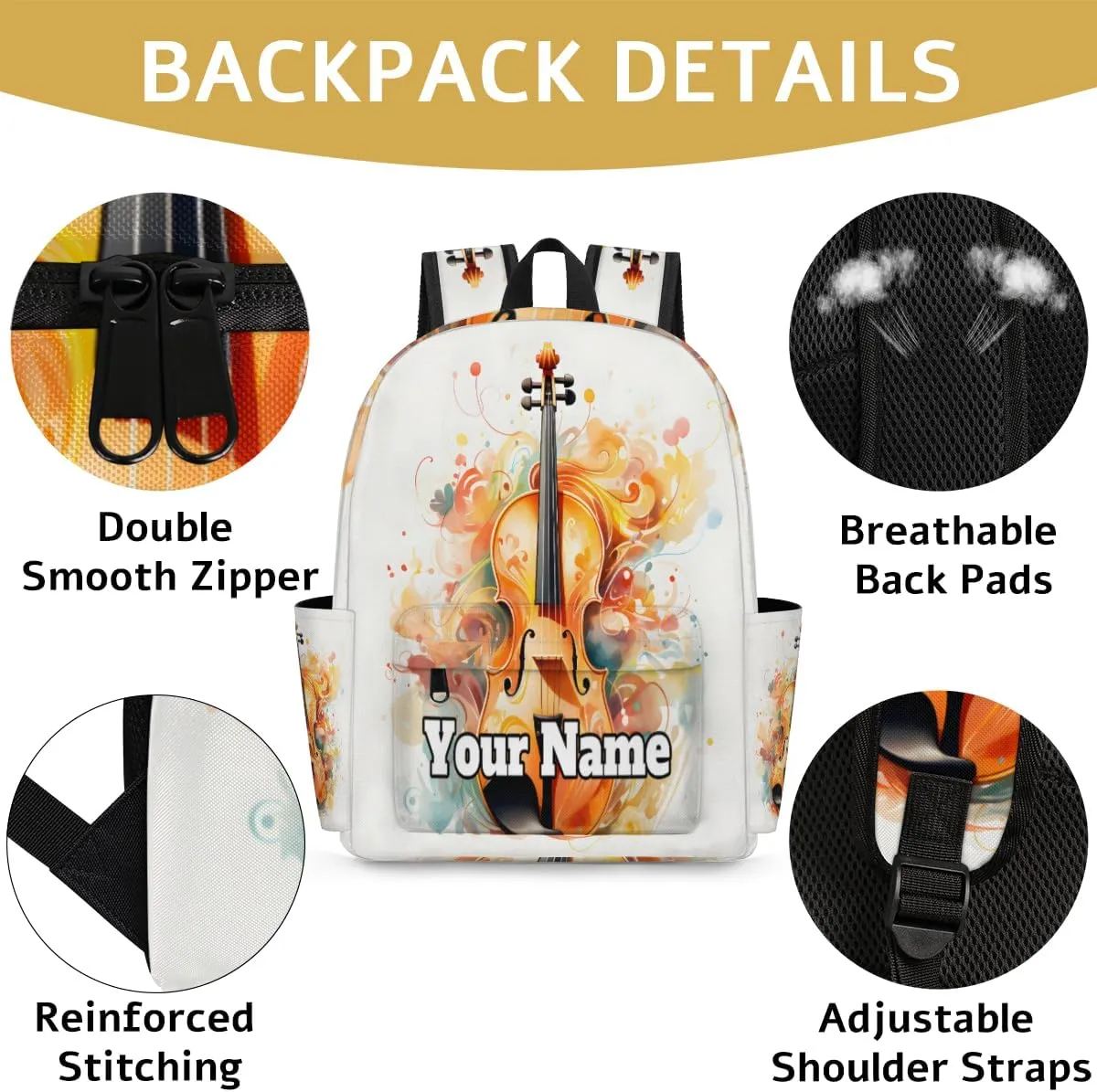Personalized Violin Preschool Toddler Backpack for Boys Girls Custom Kids Name Small Bookbags Kindergarten Elementary Backpack, Violin Music