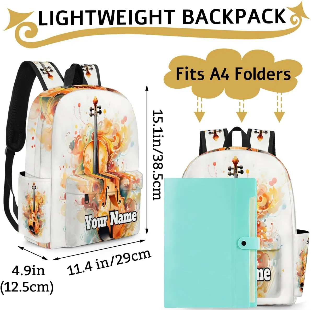 Personalized Violin Preschool Toddler Backpack for Boys Girls Custom Kids Name Small Bookbags Kindergarten Elementary Backpack, Violin Music