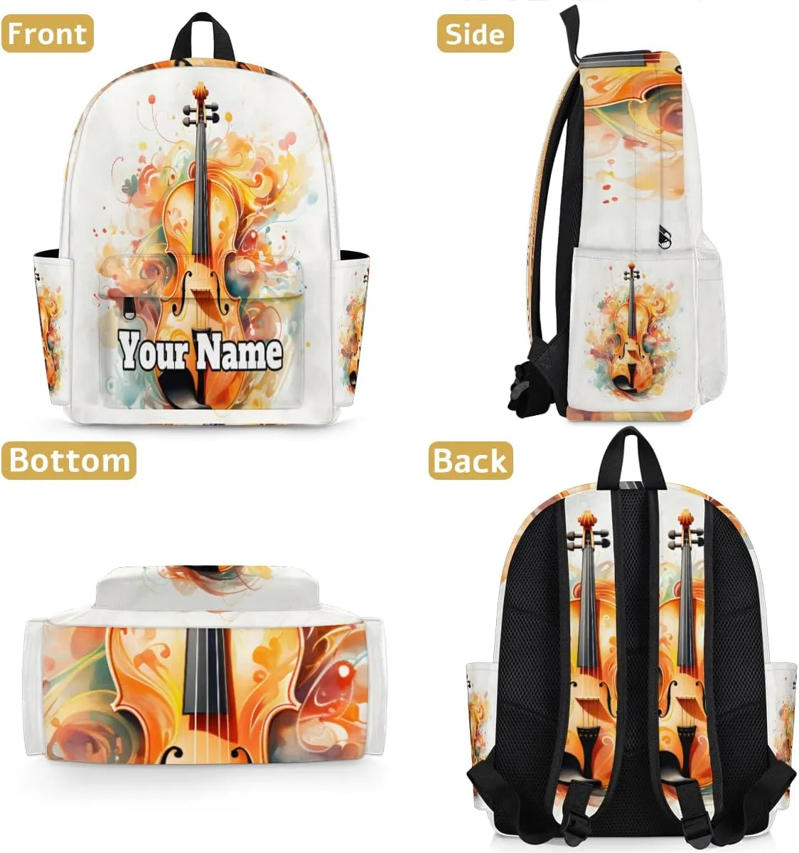 Personalized Violin Preschool Toddler Backpack for Boys Girls Custom Kids Name Small Bookbags Kindergarten Elementary Backpack, Violin Music