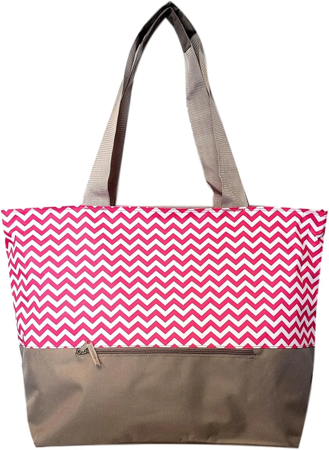 Personalized with Name XL Beach Tote Chevron Print Weekender Bag with Outer Zippered Pocket