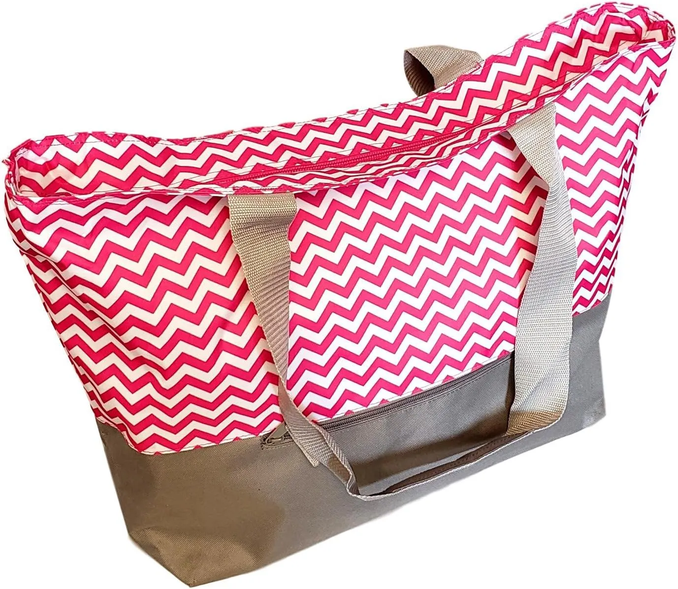 Personalized with Name XL Beach Tote Chevron Print Weekender Bag with Outer Zippered Pocket