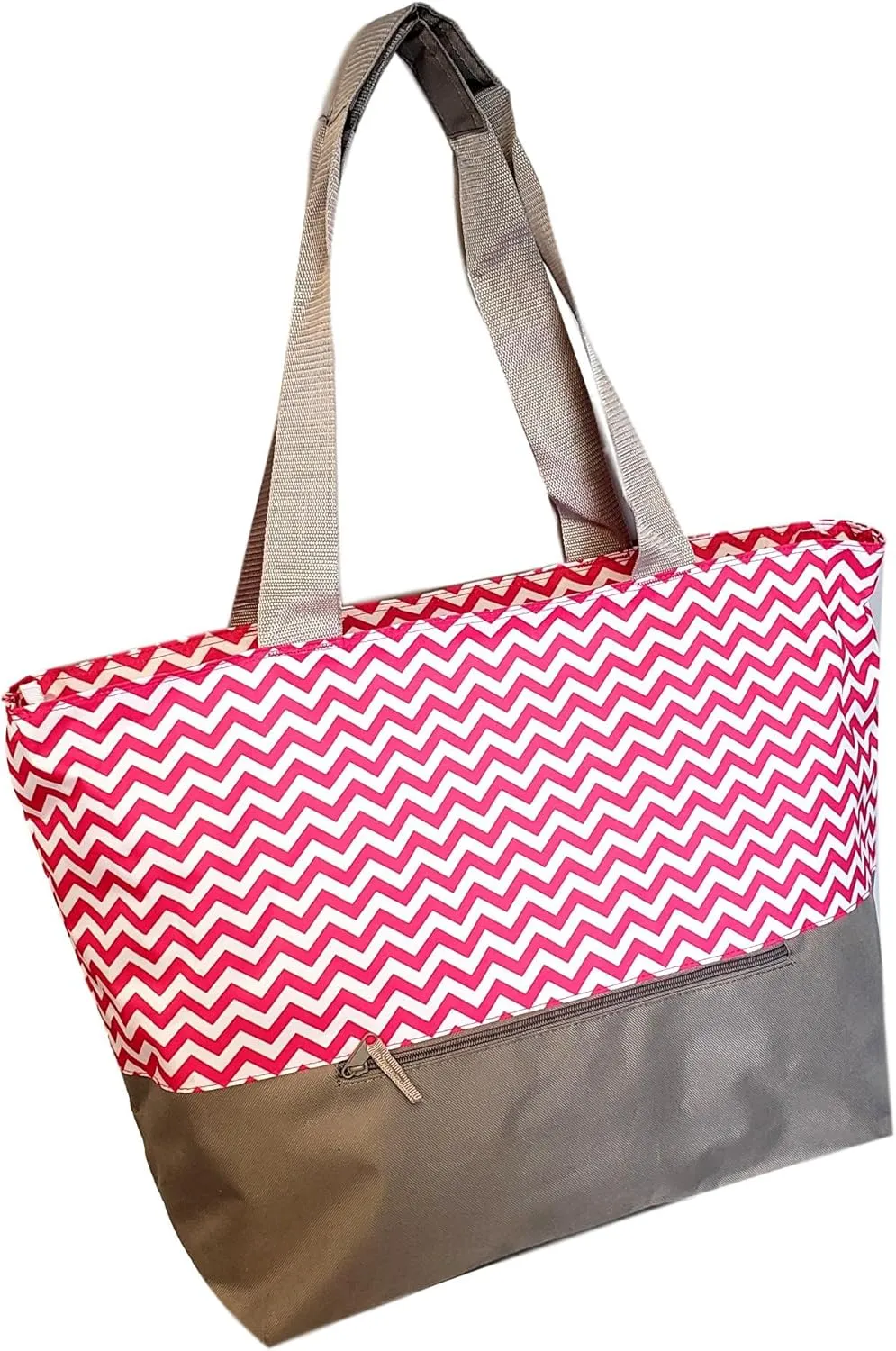 Personalized with Name XL Beach Tote Chevron Print Weekender Bag with Outer Zippered Pocket